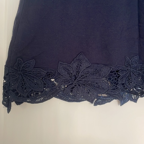 Dynamite Navy Blue T-Shirt with Floral Lace Hem - Picture 5 of 7